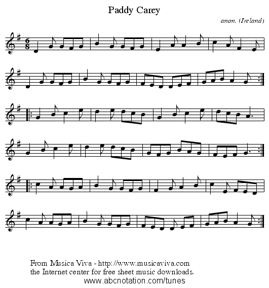 Paddy Carey - staff notation