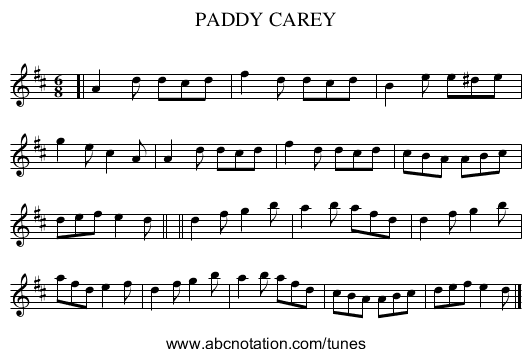 PADDY CAREY - staff notation