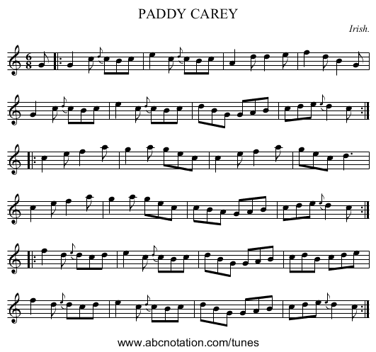 PADDY CAREY - staff notation