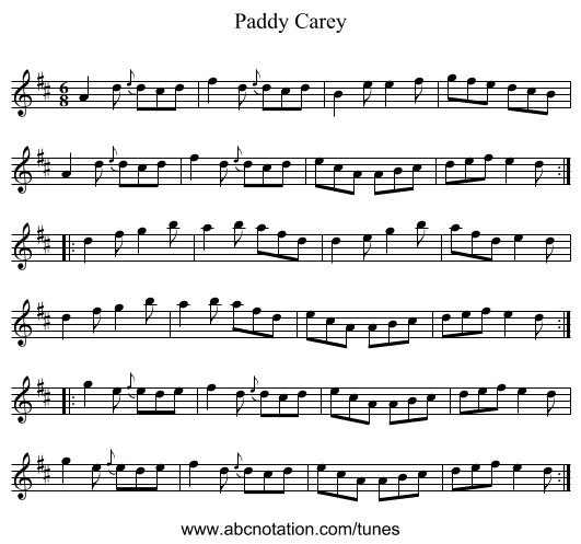Paddy Carey - staff notation