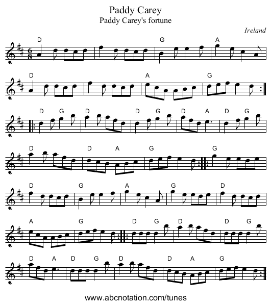 Paddy Carey - staff notation