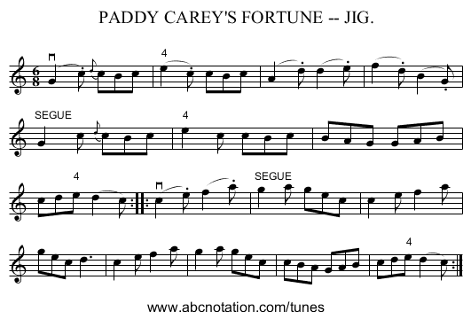 PADDY CAREY'S FORTUNE -- JIG. - staff notation