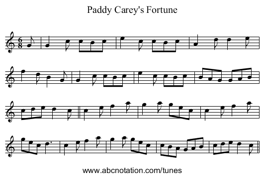 Paddy Carey's Fortune - staff notation