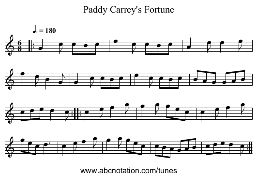 Paddy Carrey's Fortune - staff notation