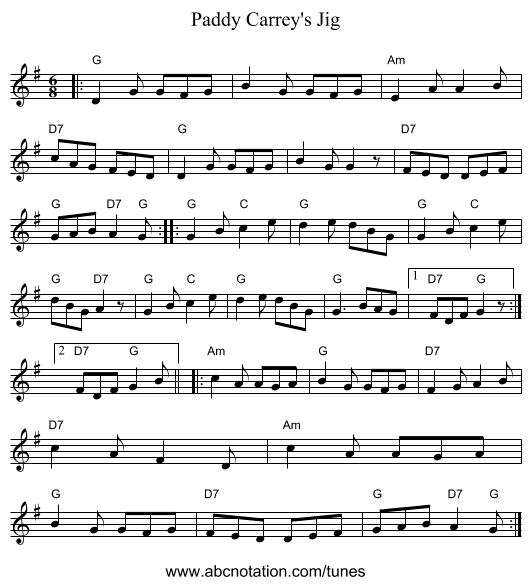 Paddy Carrey's Jig - staff notation