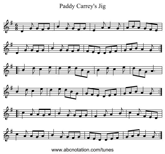 Paddy Carrey's Jig - staff notation