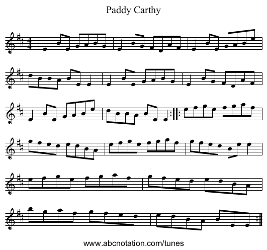 Paddy Carthy - staff notation