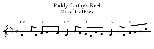 Paddy Carthy's Reel - staff notation