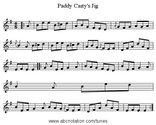 Paddy Carty's Jig - staff notation
