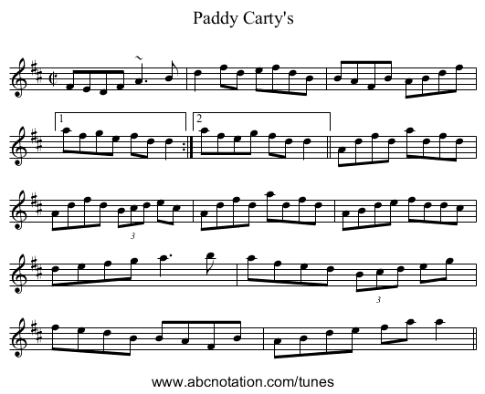 Paddy Carty's - staff notation