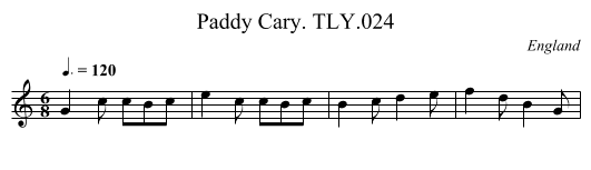 Paddy Cary. TLY.024 - staff notation