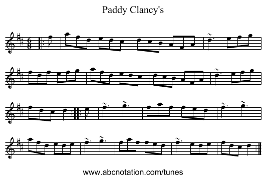 Paddy Clancy's - staff notation