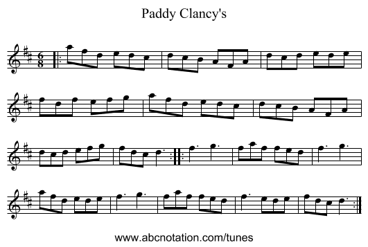 Paddy Clancy's - staff notation
