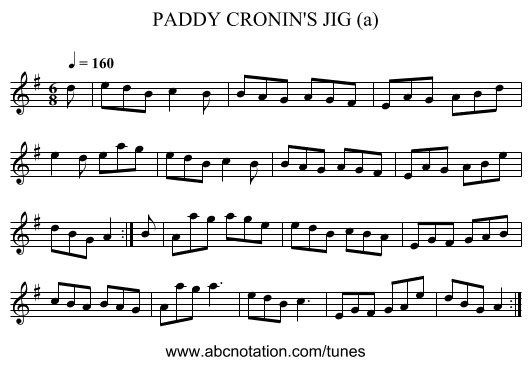PADDY CRONIN'S JIG (a) - staff notation