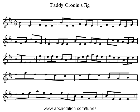 Paddy Cronin's Jig - staff notation