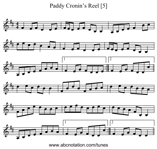 Paddy Cronin’s Reel [5] - staff notation