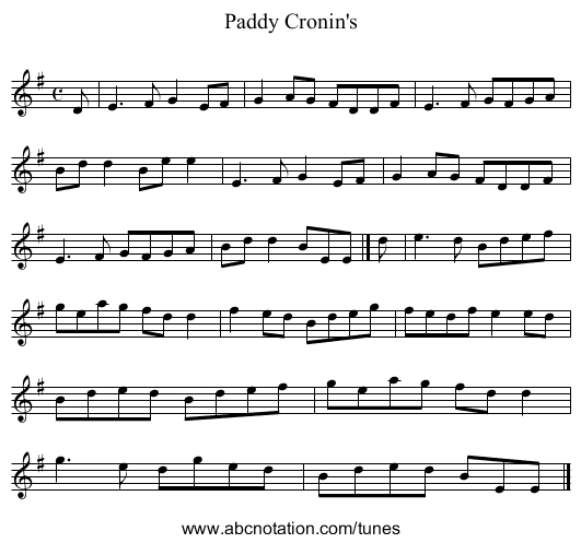 Paddy Cronin's - staff notation