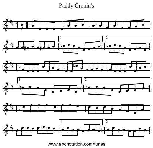 Paddy Cronin's - staff notation