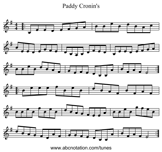 Paddy Cronin's - staff notation