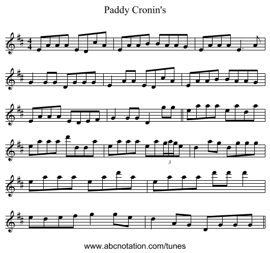 Paddy Cronin's - staff notation