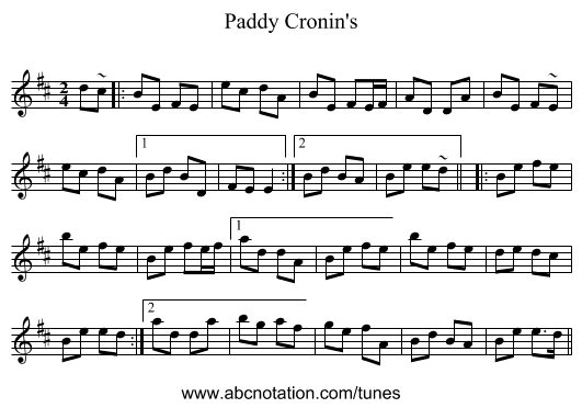 Paddy Cronin's - staff notation