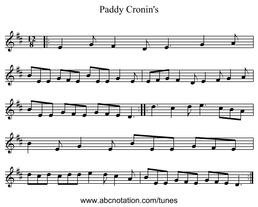Paddy Cronin's - staff notation