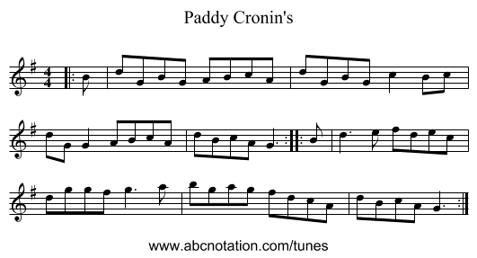 Paddy Cronin's - staff notation