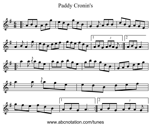 Paddy Cronin's - staff notation