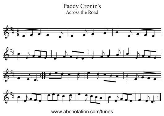 Paddy Cronin's - staff notation