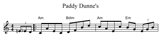 Paddy Dunne's - staff notation