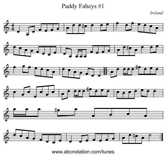 Paddy Faheys #1 - staff notation