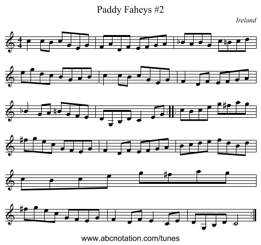 Paddy Faheys #2 - staff notation