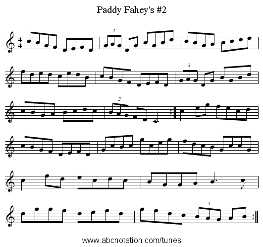 Paddy Fahey's #2 - staff notation