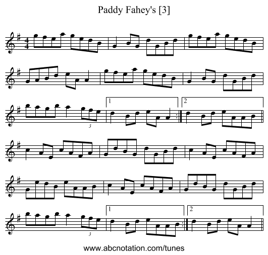 Paddy Fahey's [3] - staff notation