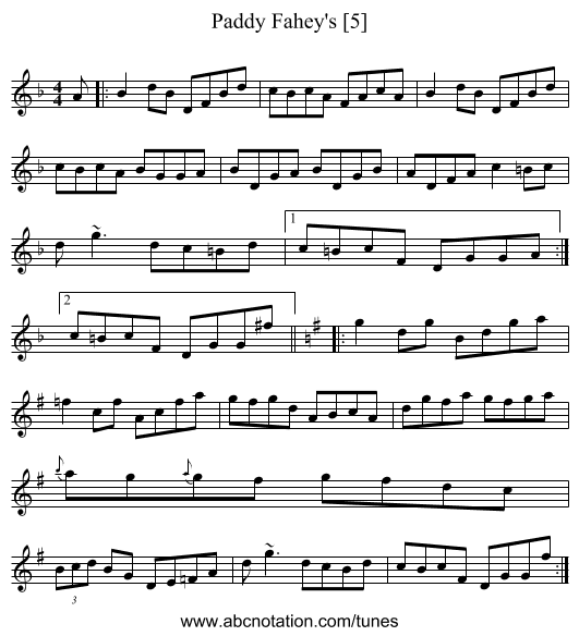 Paddy Fahey's [5] - staff notation