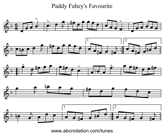 Paddy Fahey's Favourite - staff notation