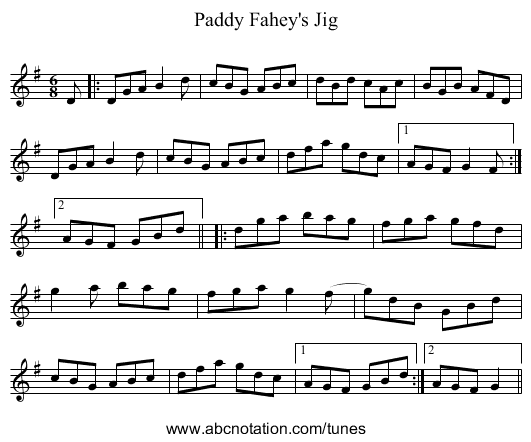 Paddy Fahey's Jig - staff notation
