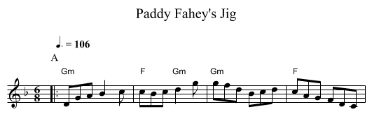 Paddy Fahey's Jig - staff notation