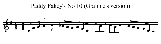Paddy Fahey's No 10 (Grainne's version) - staff notation