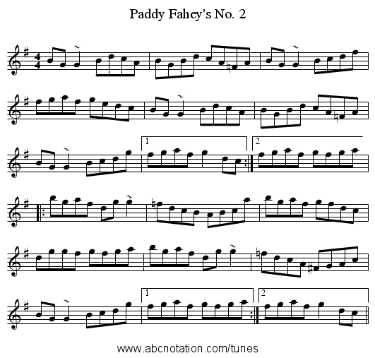Paddy Fahey's No. 2 - staff notation