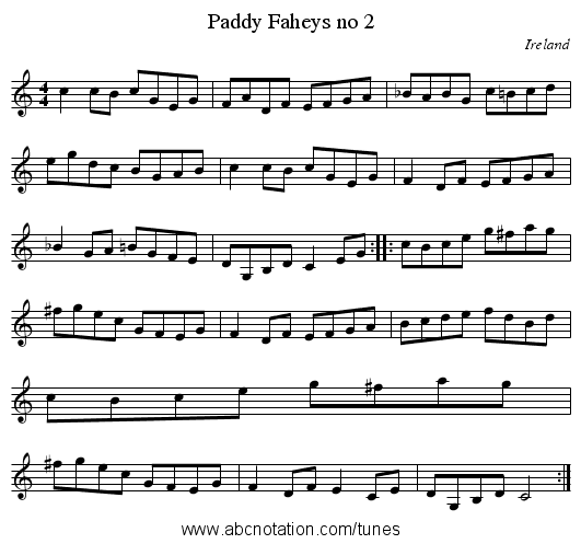 Paddy Faheys no 2 - staff notation