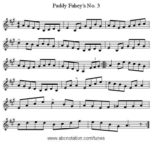 Paddy Fahey's No. 3 - staff notation
