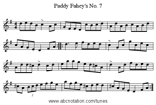 Paddy Fahey's No. 7 - staff notation