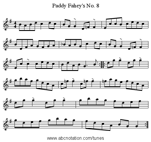 Paddy Fahey's No. 8 - staff notation