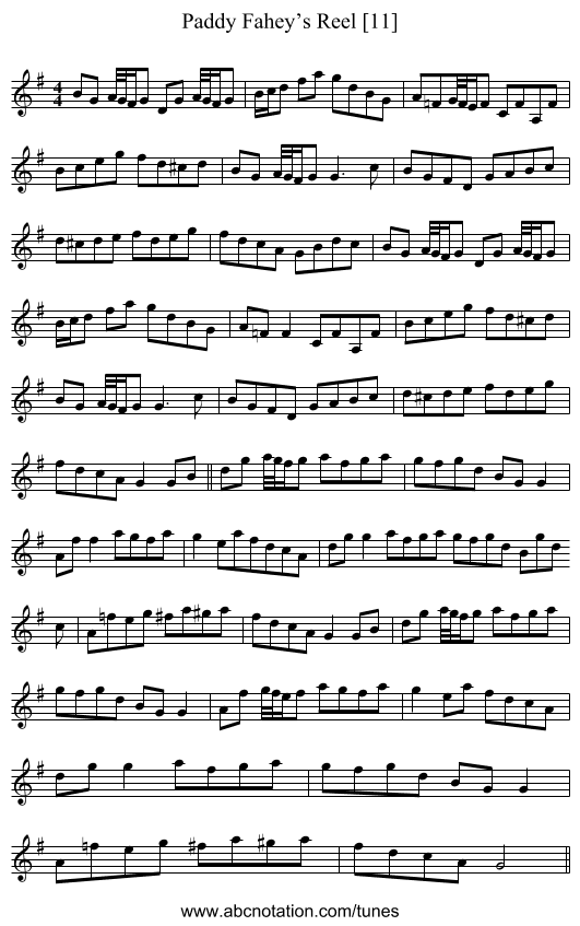 Paddy Fahey’s Reel [11] - staff notation