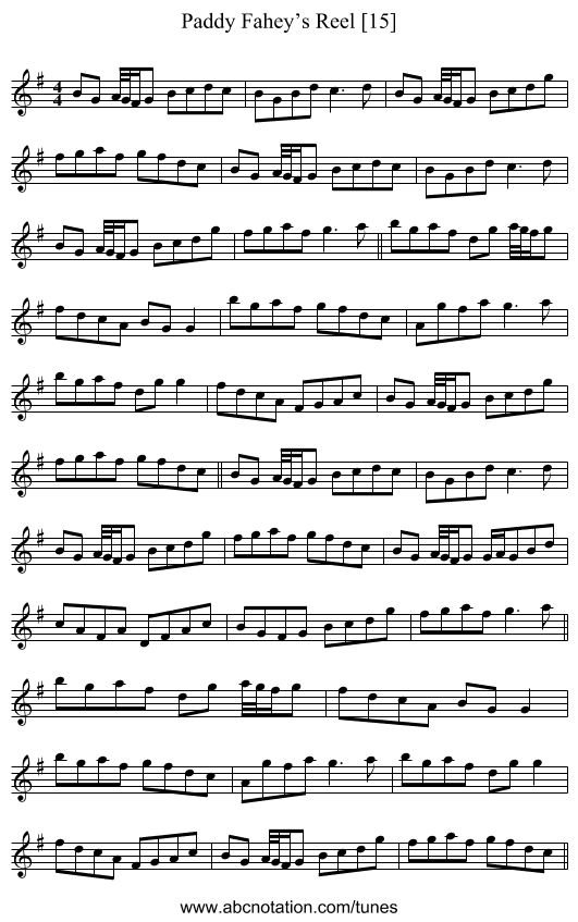 Paddy Fahey’s Reel [15] - staff notation