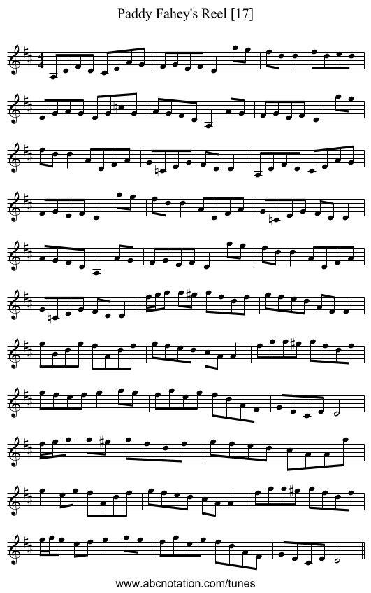 Paddy Fahey's Reel [17] - staff notation