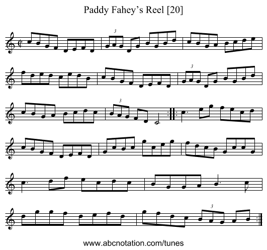 Paddy Fahey’s Reel [20] - staff notation