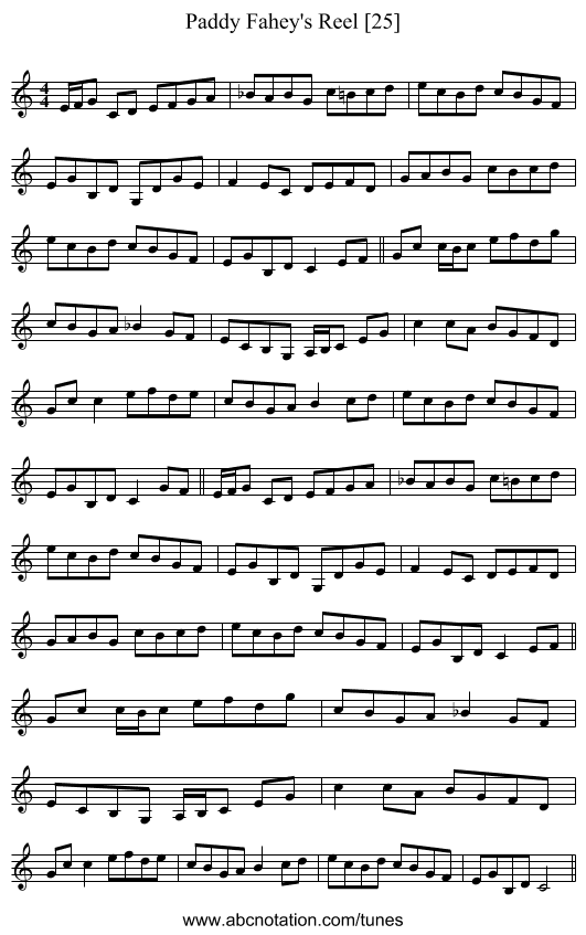 Paddy Fahey's Reel [25] - staff notation