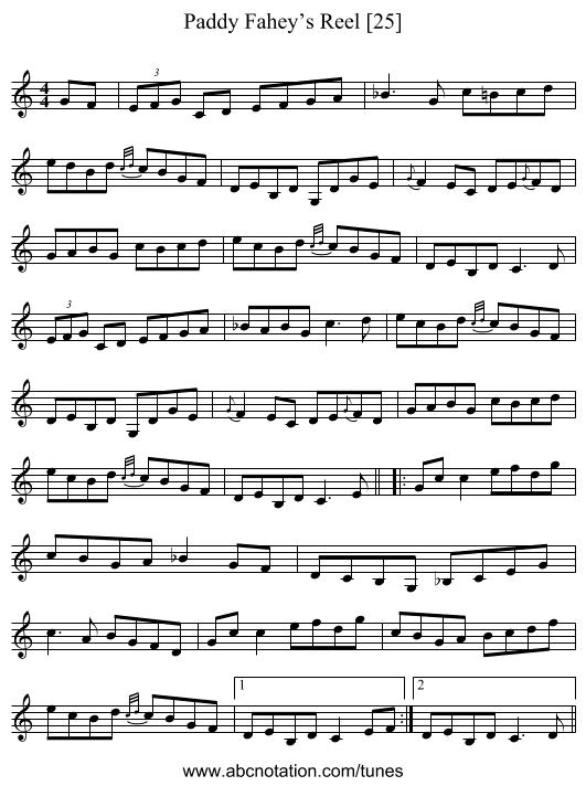 Paddy Fahey’s Reel [25] - staff notation